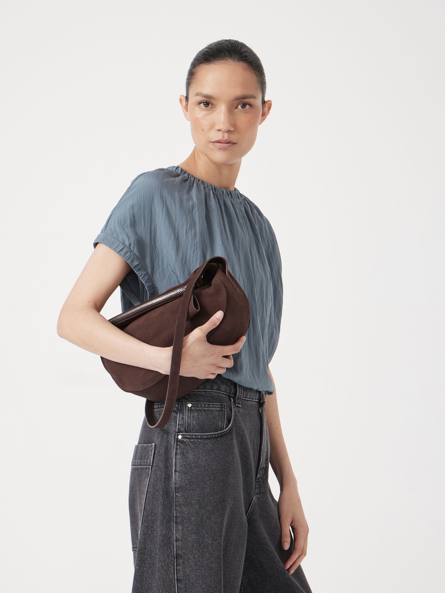 Buy Hush Brown Zippy Crescent Leather Cross-Body Bag from Next USA