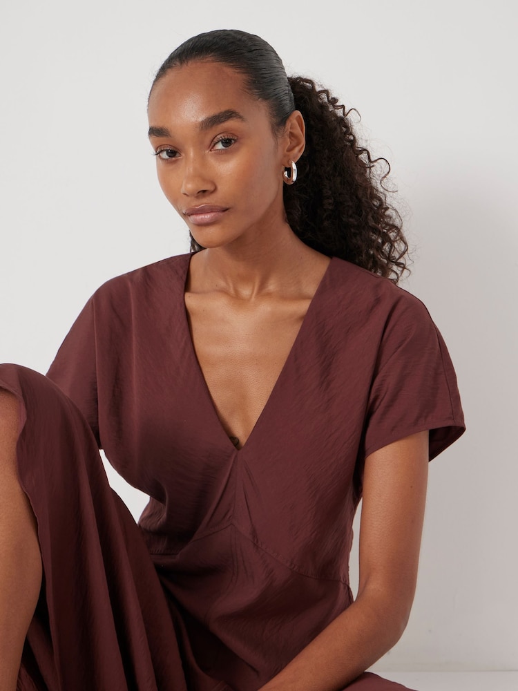 Buy Hush Burgundy Brown Grace Air Flow V-Neck Maxi Dress from Next USA