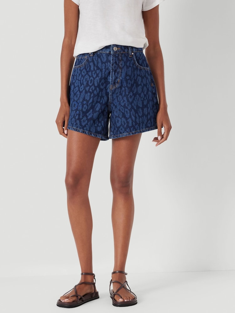 Hush Animal Blue Leopard Print Essential Denim Cotton Shorts - Image 1 of 4