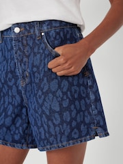 Hush Animal Blue Leopard Print Essential Denim Cotton Shorts - Image 3 of 4