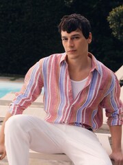 Multi Stripe Long Sleeve Linen Shirt - Image 1 of 8