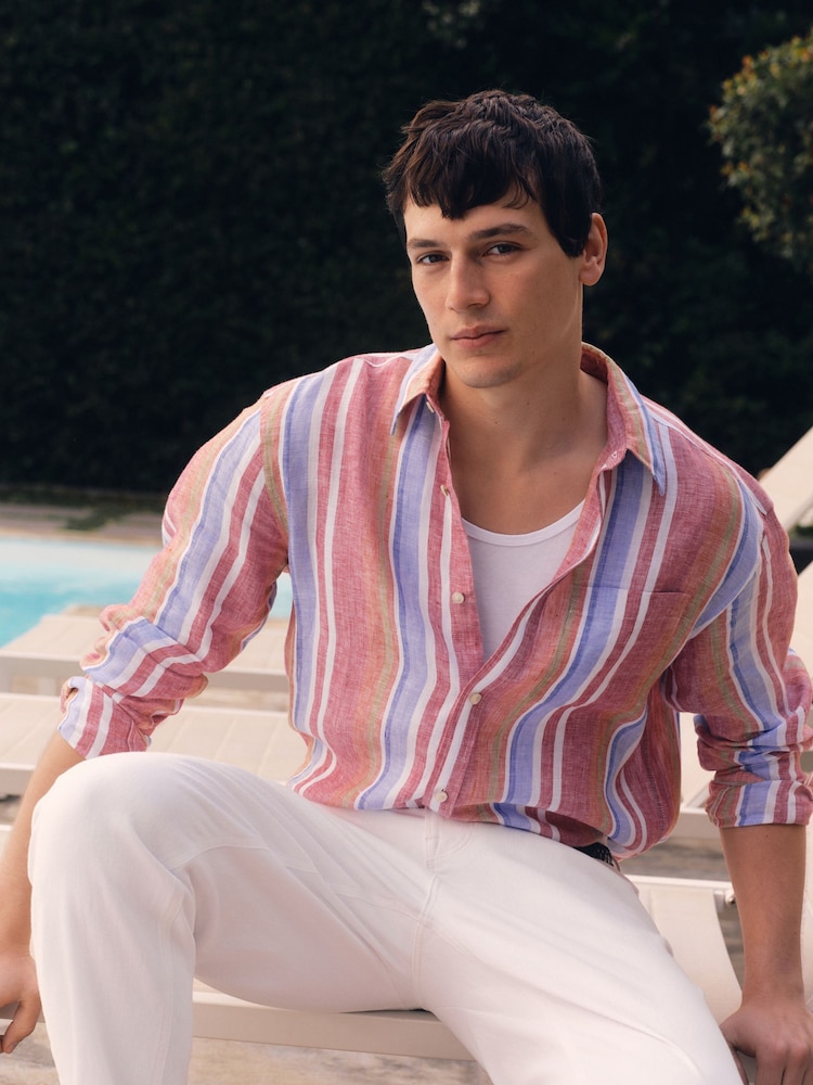 Multi Stripe Long Sleeve Linen Shirt - Image 1 of 8
