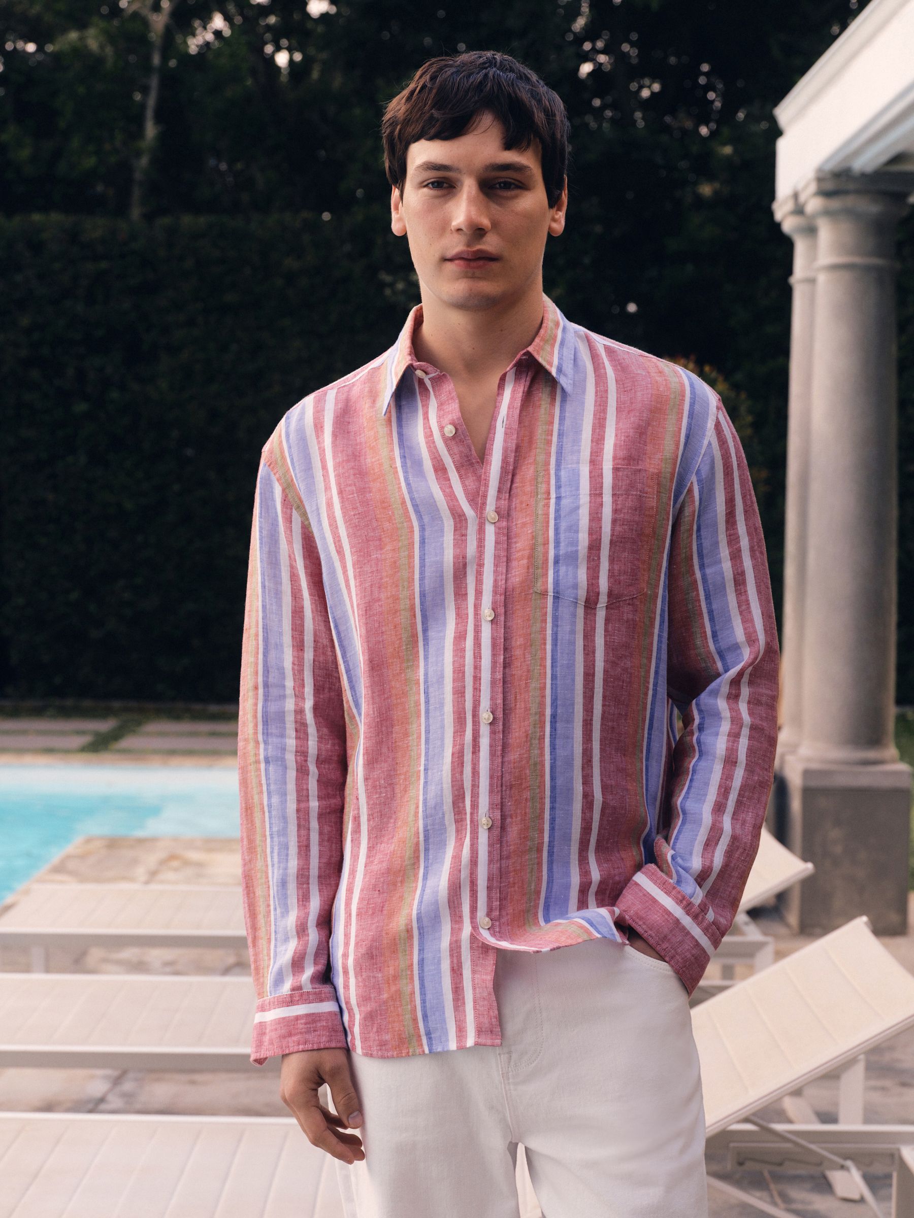 Buy Multi Stripe Long Sleeve Signature 100% Linen Shirt from the