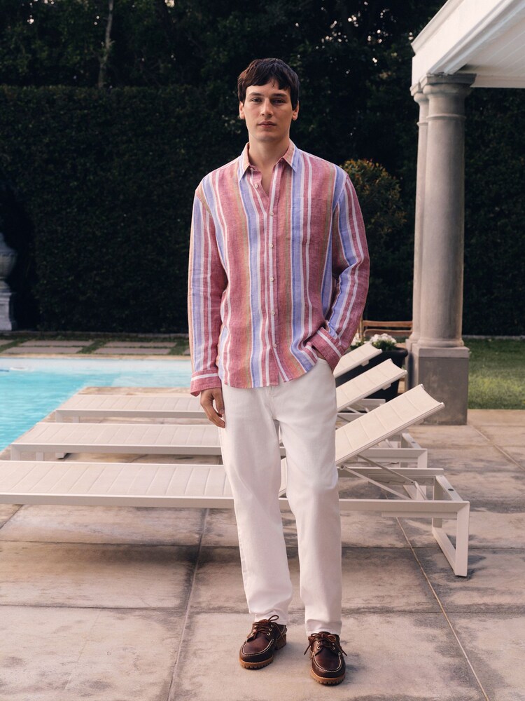 Multi Stripe Long Sleeve Linen Shirt - Image 2 of 8