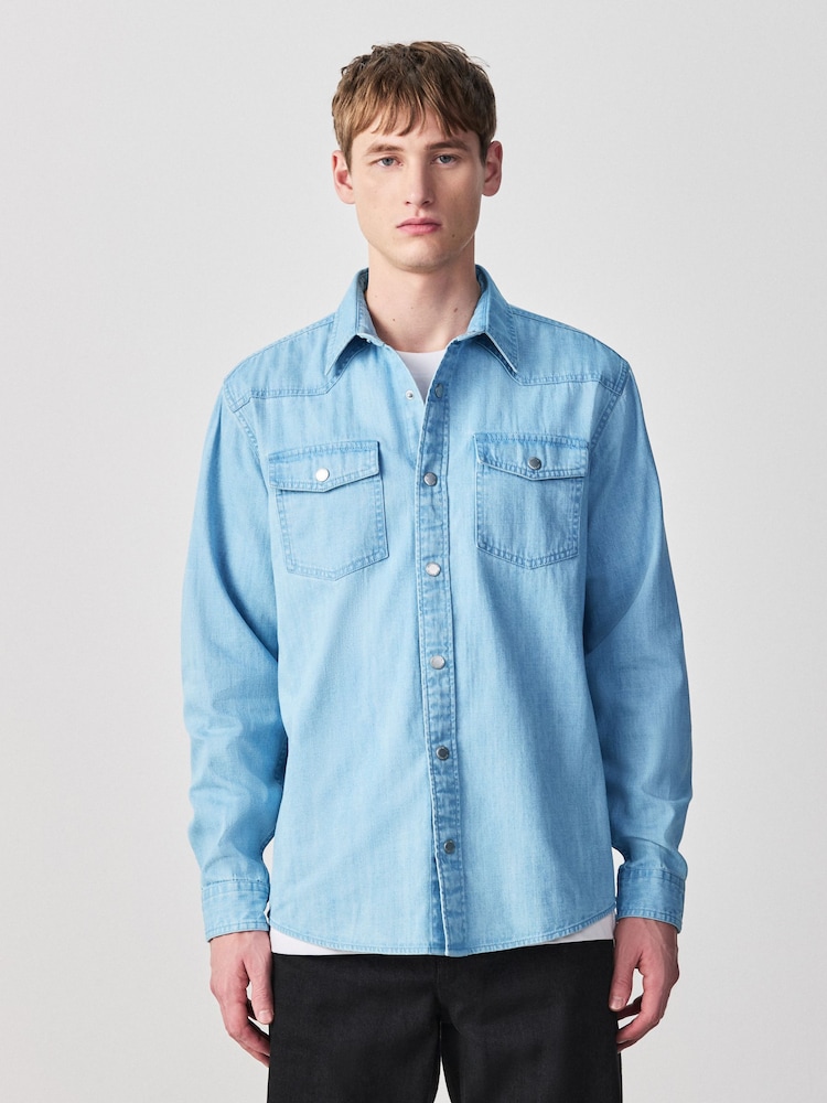 Bleach Denim Western Styling Long Sleeve Shirt - Image 1 of 9