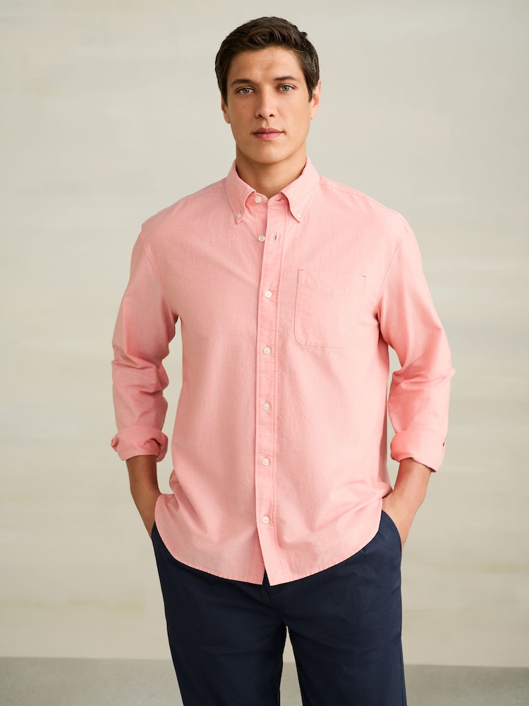 Coral Pink Long Sleeve Lightweight Pocket Oxford  Shirt - Image 2 of 8