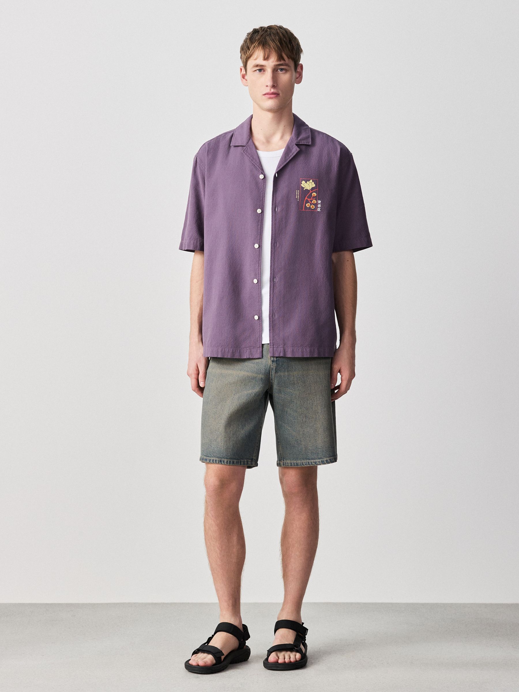 Buy Purple Japanese Back Print Short Sleeve Shirts from the Next