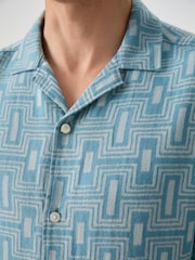 أزرق شكل هندسي - قميص مطبوع كم قصير - صورة 4 من 5