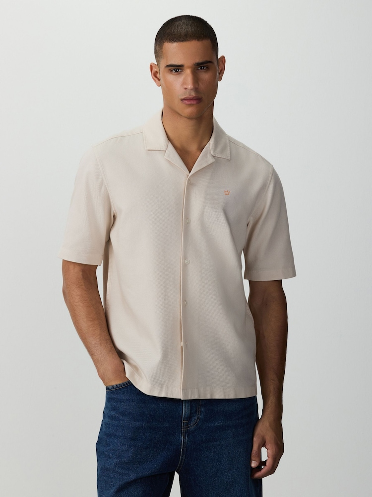 Ecru Textured Pique Trident Short Sleeve Shirt - Image 1 of 7