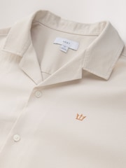 Ecru Textured Pique Trident Short Sleeve Shirt - Image 6 of 7