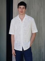 Ecru White Broderie Patterned Short Sleeve Shirt - Image 1 of 7
