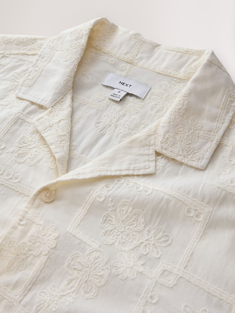 Ecru White Broderie Patterned Short Sleeve Shirt - Image 7 of 7
