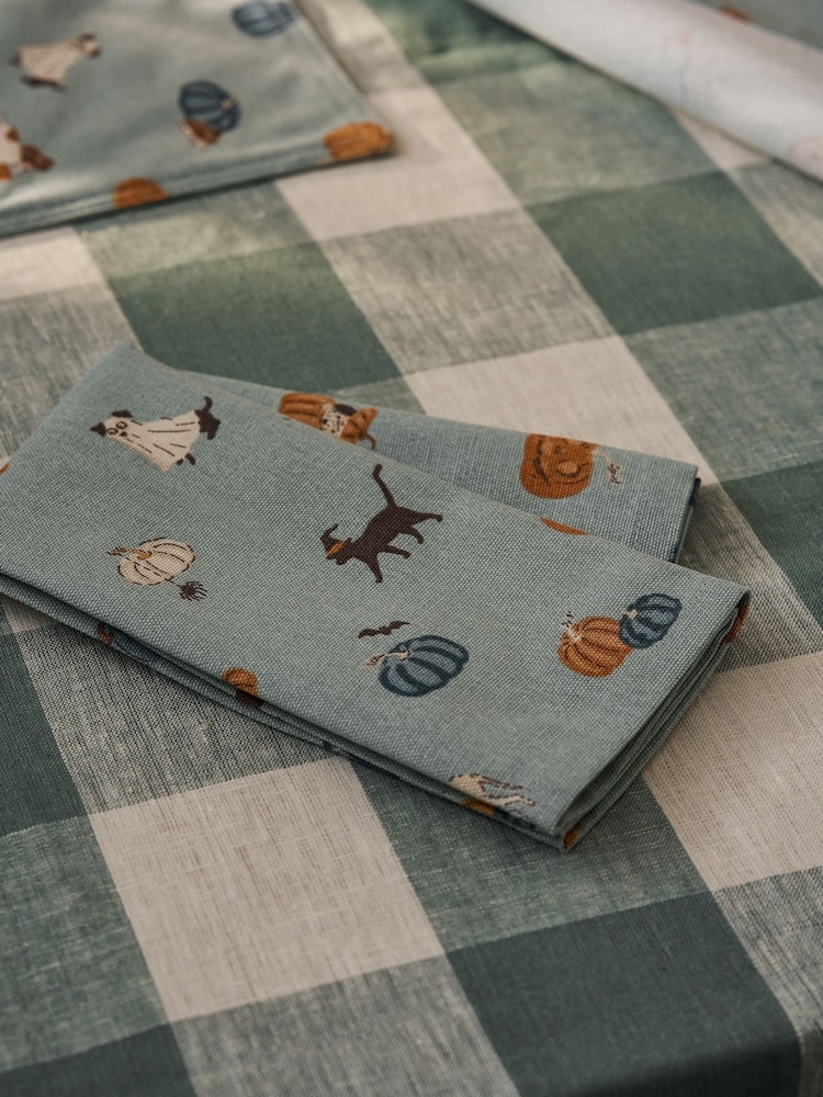 Sophie Allport Set of 4 Soft Teal Paws & Pumpkins Napkins - Image 2 of 3 Sophie Allport Set of 4 Soft Teal Paws & Pumpkins Napkins - Image 2 of 3
