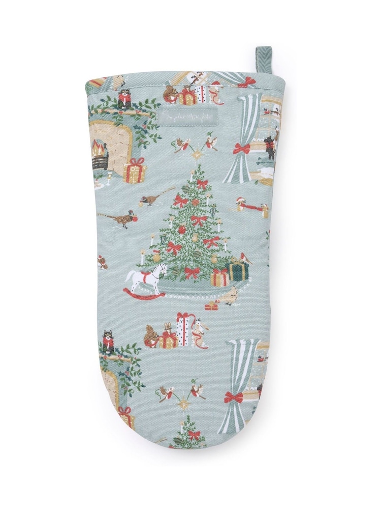 Sophie Allport Grey Blue Cosy Christmas Oven Mitt - Image 1 of 2 Sophie Allport Grey Blue Cosy Christmas Oven Mitt - Image 1 of 2