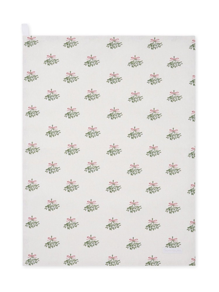 Sophie Allport Off White Mistletoe Tea Towel - Image 1 of 2