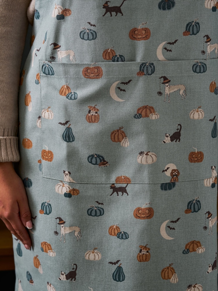 Sophie Allport Soft Teal Paws & Pumpkins Apron - Image 2 of 3 Sophie Allport Soft Teal Paws & Pumpkins Apron - Image 2 of 3