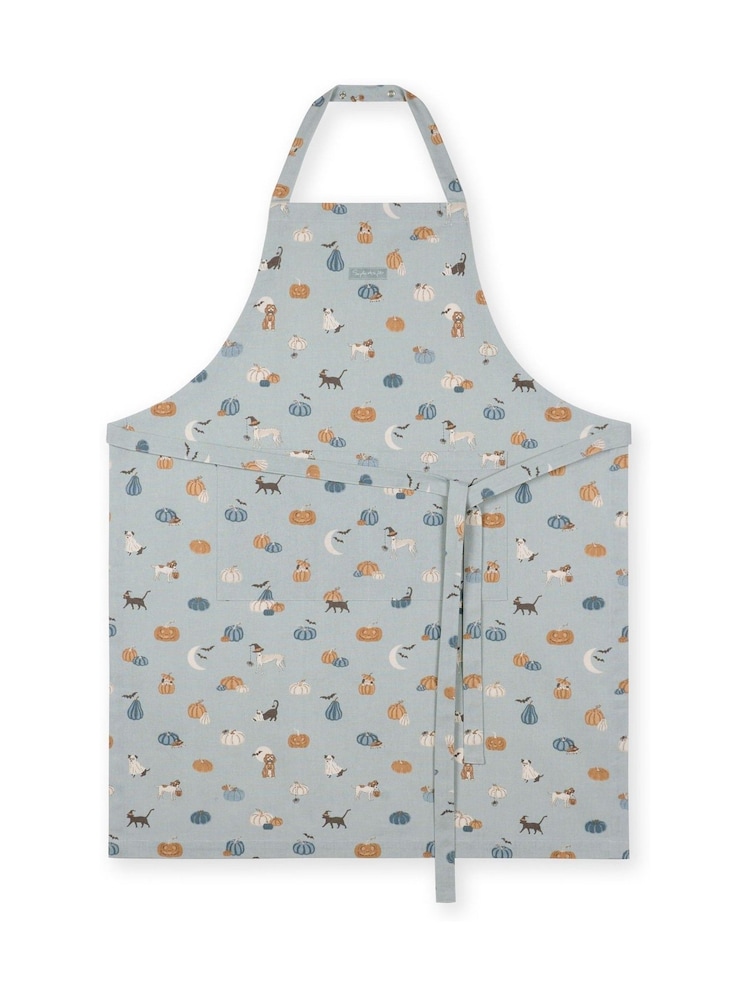 Sophie Allport Soft Teal Paws & Pumpkins Apron - Image 3 of 3 Sophie Allport Soft Teal Paws & Pumpkins Apron - Image 3 of 3