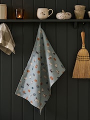 Sophie Allport Soft Teal Paws & Pumpkins Tea Towel - Image 1 of 3