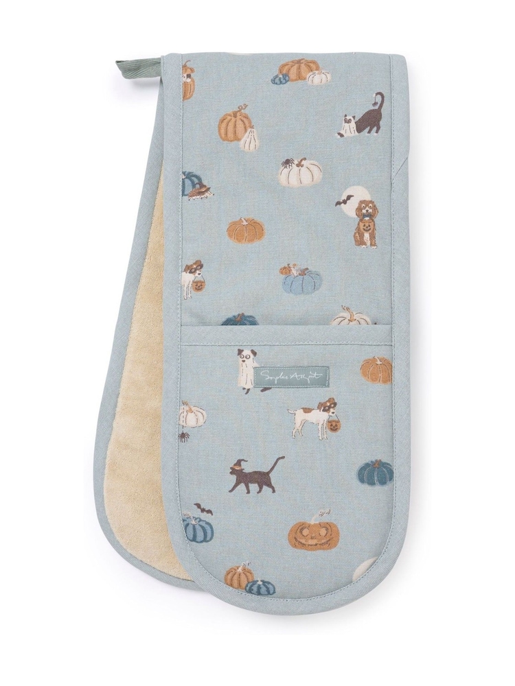 Sophie Allport Soft Teal Paws & Pumpkins Double Oven Gloves - Image 3 of 3 Sophie Allport Soft Teal Paws & Pumpkins Double Oven Gloves - Image 3 of 3