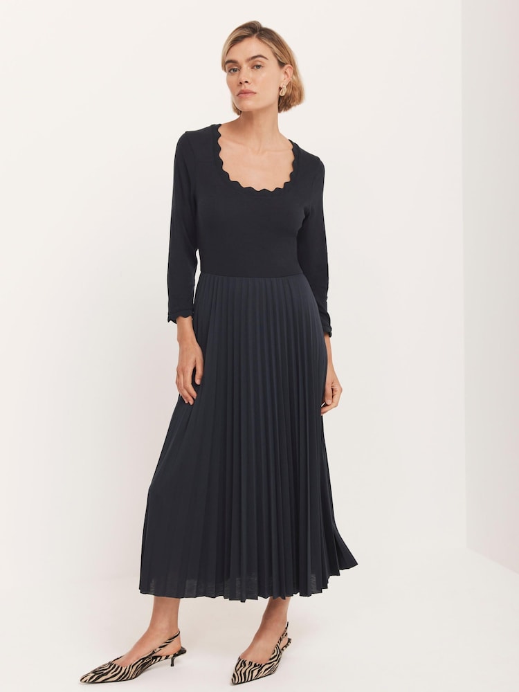 Mint Velvet Blue Scallop Jersey Mix Midi Dress - Image 1 of 8