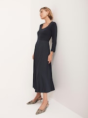 Mint Velvet Blue Scallop Jersey Mix Midi Dress - Image 2 of 8