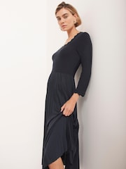 Mint Velvet Blue Scallop Jersey Mix Midi Dress - Image 3 of 8