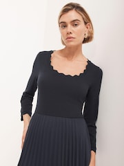 Mint Velvet Blue Scallop Jersey Mix Midi Dress - Image 4 of 8