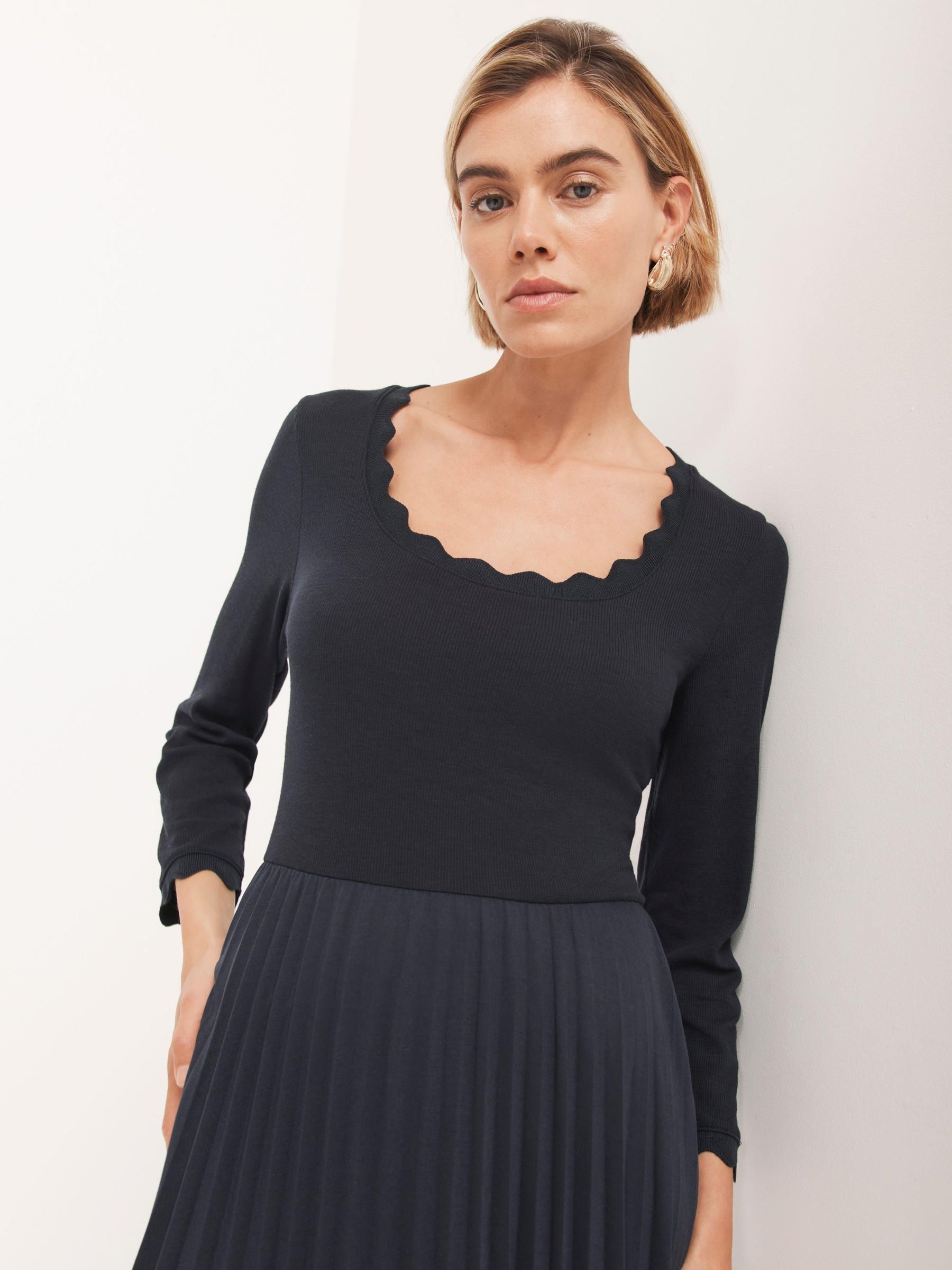 Buy Mint Velvet Blue Scallop Long Sleeve Midi Dress from the Next