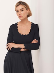 Mint Velvet Blue Scallop Jersey Mix Midi Dress - Image 6 of 8