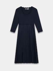 Mint Velvet Blue Scallop Jersey Mix Midi Dress - Image 7 of 8