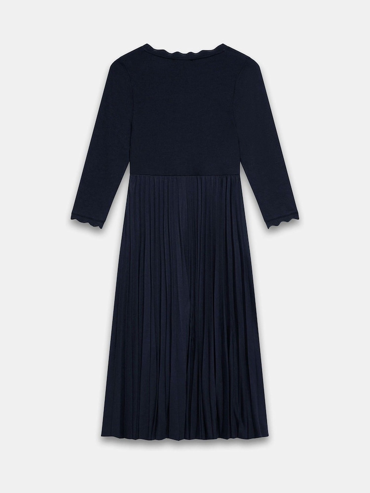 Mint Velvet Blue Scallop Jersey Mix Midi Dress - Image 8 of 8