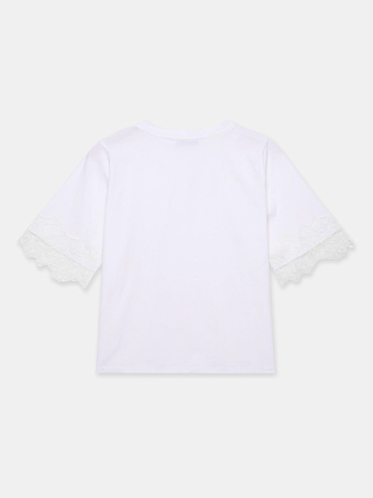 Mint Velvet White Cotton Lace Trim T-Shirt - Image 8 of 8