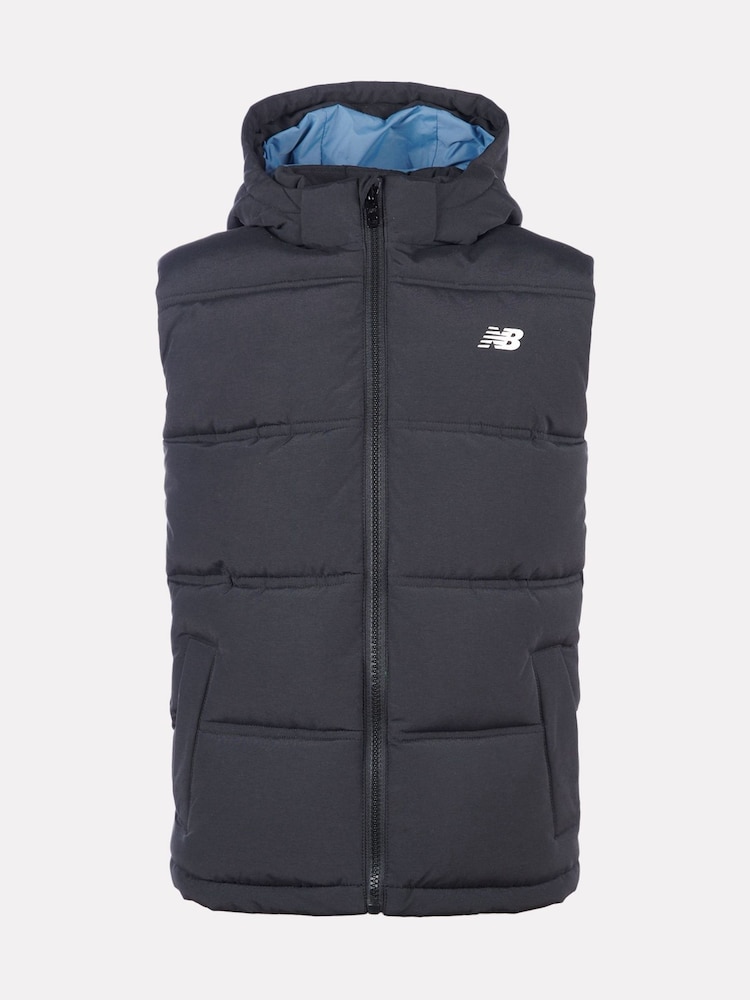New Balance Black Baffle Hooded Puffer Vest - Image 1 of 6