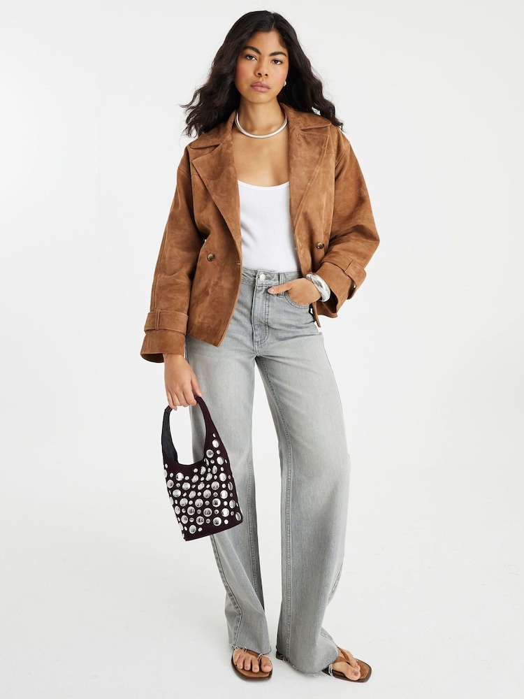 River Island Grey High Rise Relaxed Straight Leg Jeans - Image 1 of 4