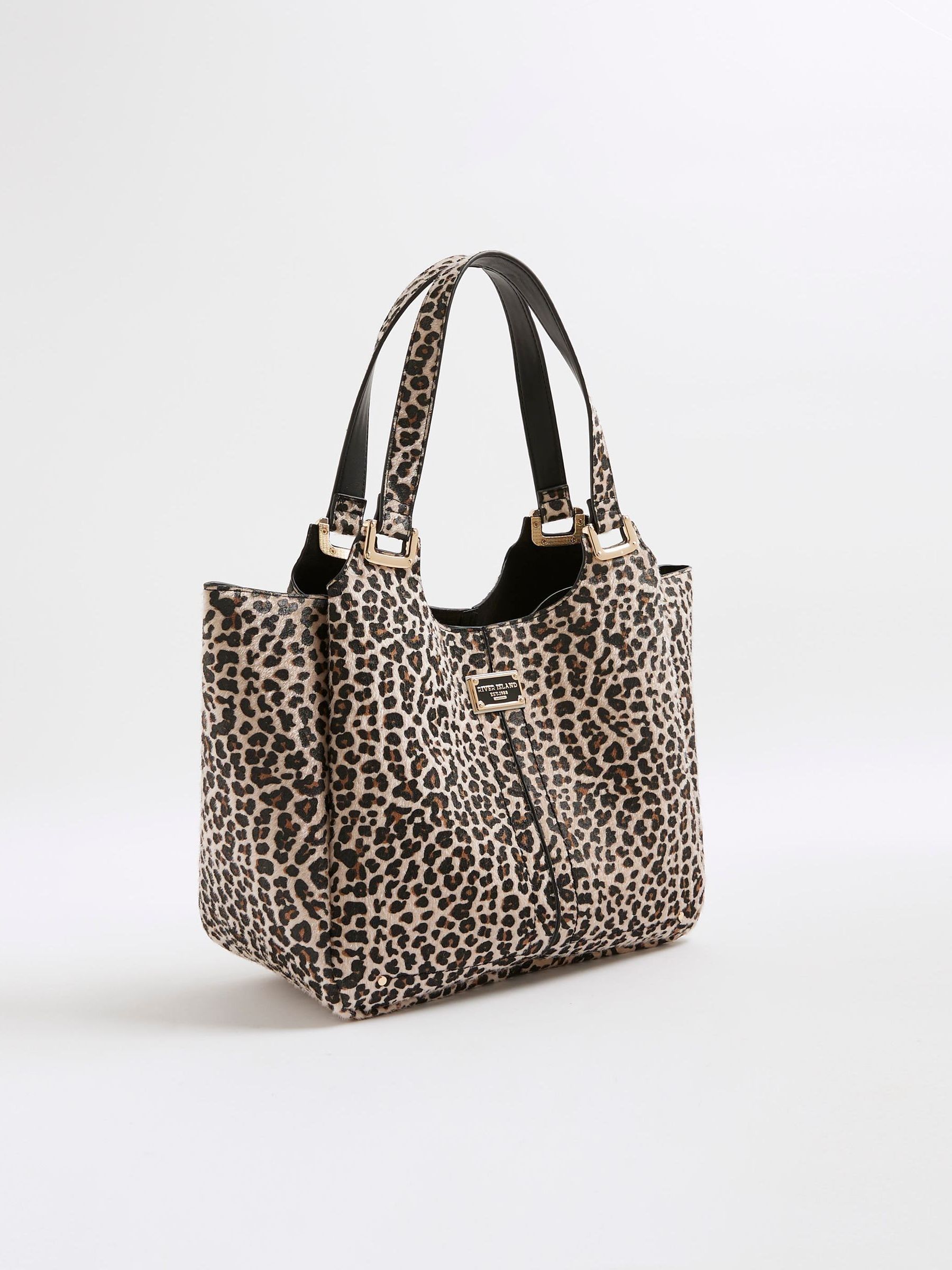 Buy River Island Brown Leopard Print Winged Slouch Tote Bag from