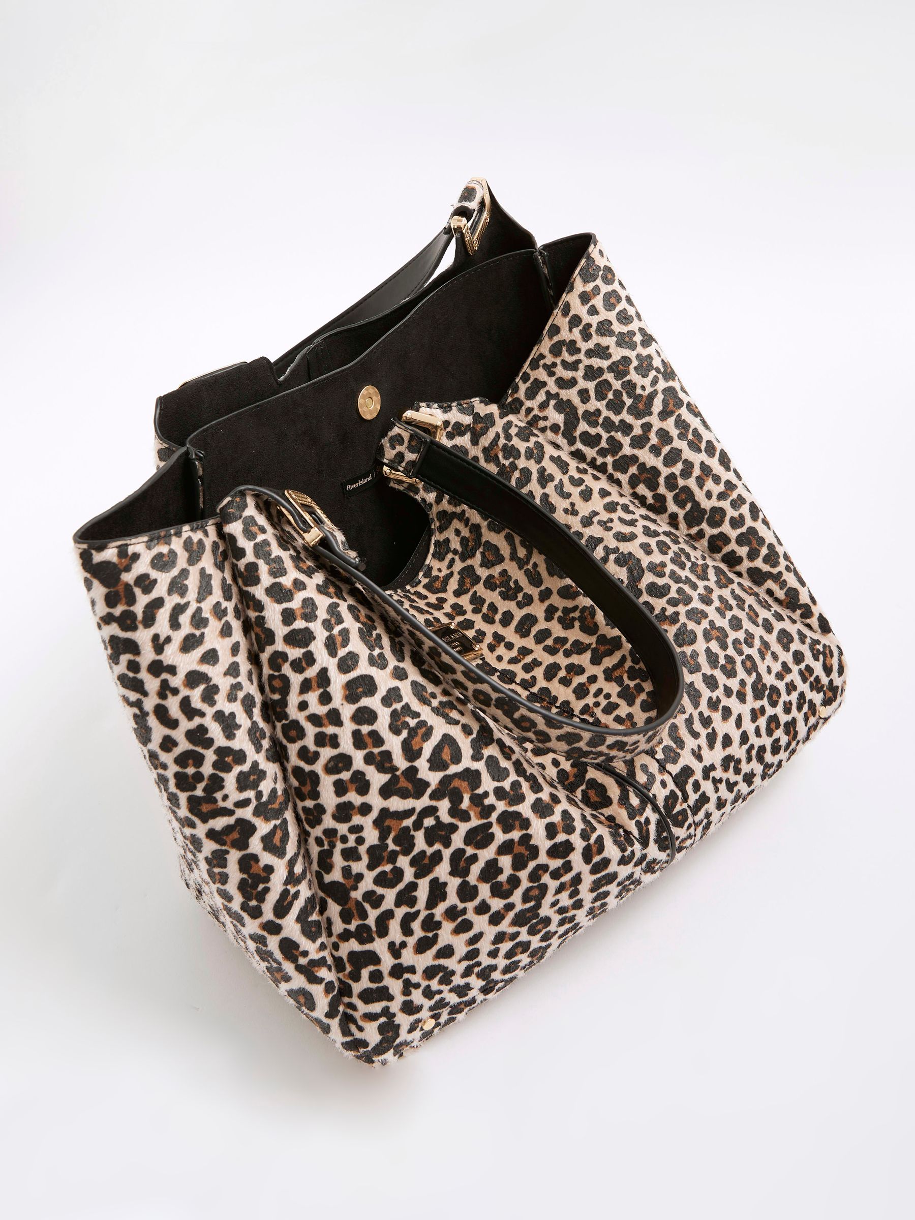 Buy River Island Brown Leopard Print Winged Slouch Tote Bag from