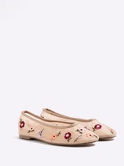 River Island Brown Mesh Floral Embroidered Ballet Shoes - Image 2 of 4