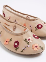River Island Brown Mesh Floral Embroidered Ballet Shoes - Image 4 of 4