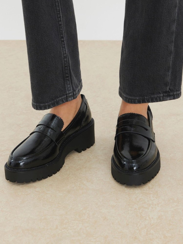 River Island Black Patent Wedge Loafers - Image 1 of 6