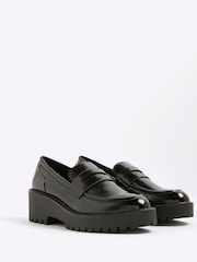 River Island Black Patent Wedge Loafers - Image 3 of 6