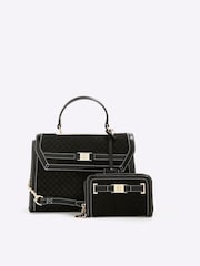 River Island Black Suedette Charm Tote Bag and Purse Bundle Set - Image 1 of 5