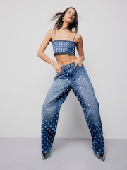 River Island Blue High Rise Relaxed Straight Leg Jeans - Image 1 of 5