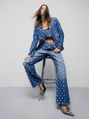 River Island Blue High Rise Relaxed Straight Leg Jeans - Image 3 of 5