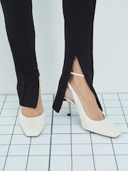 River Island Cream Slanted Toe Slingback Heeled Court Shoes - Image 1 of 6