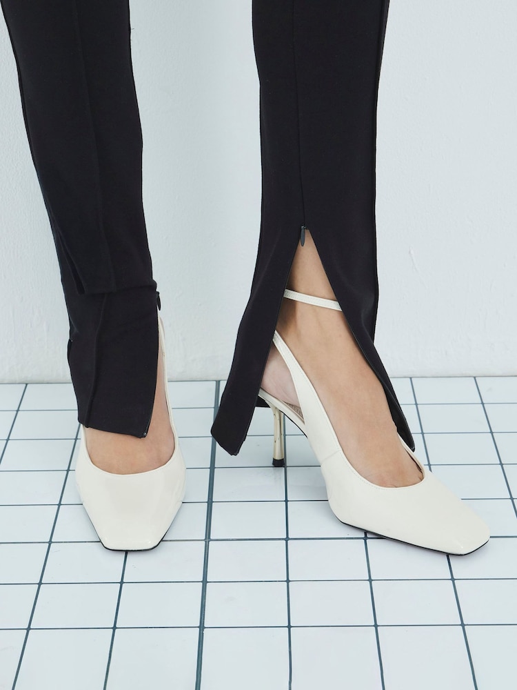 River Island Cream Slanted Toe Slingback Heeled Court Shoes - Image 1 of 6