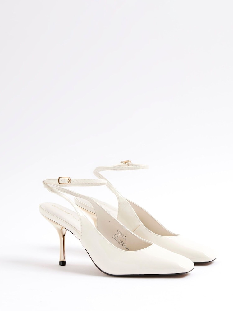 River Island Cream Slanted Toe Slingback Heeled Court Shoes - Image 2 of 6