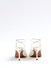 River Island Cream Slanted Toe Slingback Heeled Court Shoes - Image 4 of 6