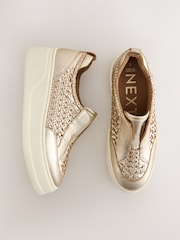 Gold Forever Comfort® Leather Weave Wedge Flat Forms - Image 1 of 5