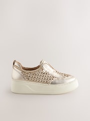 Gold Forever Comfort® Leather Weave Wedge Flat Forms - Image 2 of 5