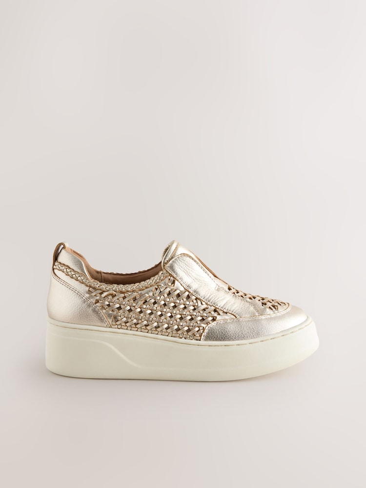 Gold Forever Comfort® Leather Weave Wedge Flat Forms - Image 2 of 5